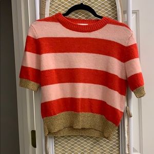 Red and pink striped shirt sleeve sweater